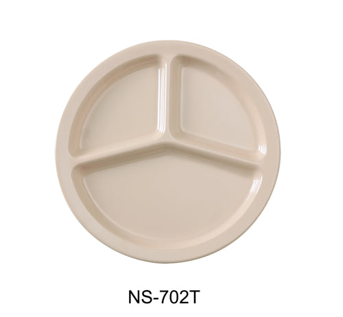 Yanco NS-702T Nessico 3-Compartment Plate, Shape: Round, Color: Tan, Material: Melamine, Pack of 24