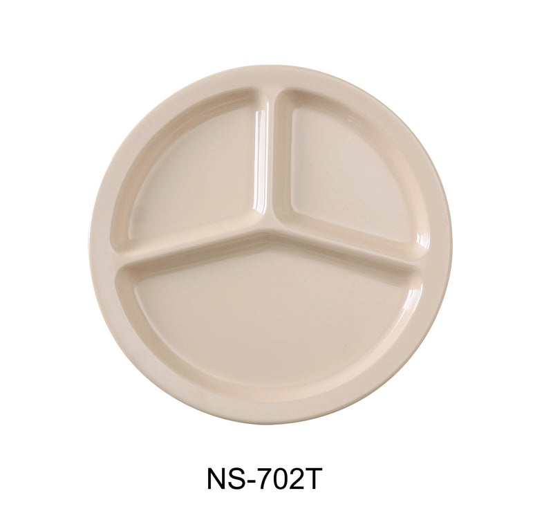 Yanco NS-702T Nessico 3-Compartment Plate, Shape: Round, Color: Tan, Material: Melamine, Pack of 24