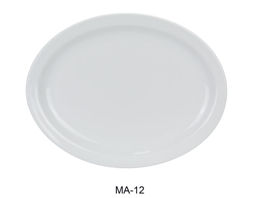 Yanco MA-12 Mayor 10.25" Narrow Rim Platter, Shape: Oval, Color: White, Material: China, Pack of 24