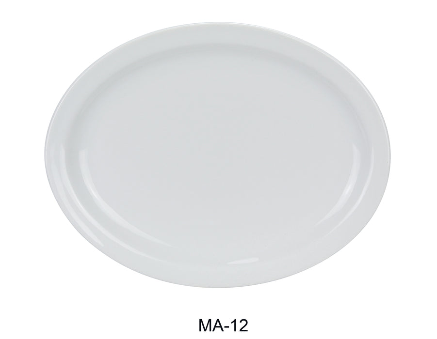Yanco MA-12 Mayor 10.25" Narrow Rim Platter, Shape: Oval, Color: White, Material: China, Pack of 24