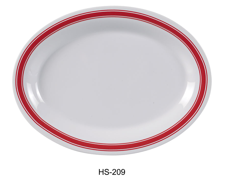 Yanco HS-209 Houston Oval Platter, Shape: Oval, Color: White and Red, Material: Melamine, Pack of 24