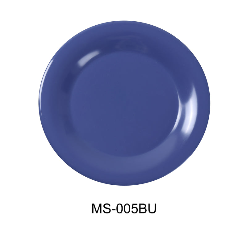 Yanco MS-005BU Mile Stone Wide Rim Round Plate, Shape: Round, Color: Blue, Material: Melamine, Pack of 48