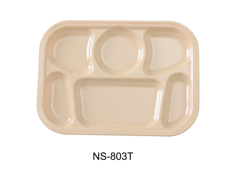 Yanco NS-803T Nessico 6-Compartment Plate, Shape: Rectangular, Color: Tan, Material: Melamine, Pack of 12