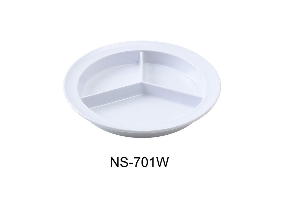 Yanco NS-701W Nessico Deep Compartment Plate, Shape: Round, Color: White, Material: Melamine, Pack of 24