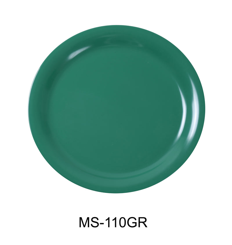 Yanco MS-110GR Mile Stone Narrow Rim Round Plate, Shape: Round, Color: Green, Material: Melamine, Pack of 24