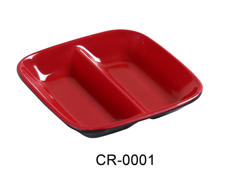 Yanco CR-0001 Black and Red Two-Tone Divided Sauce Dish, Shape: Rectangular, Color: Black and Red, Material: Melamine, Pack of 72