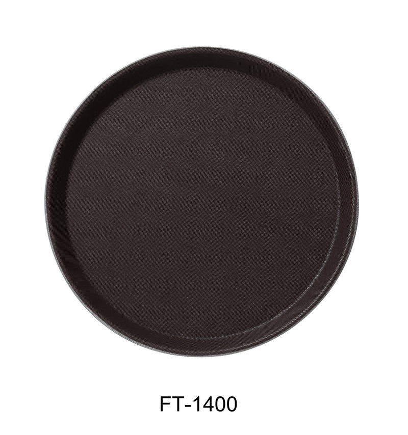 Yanco FT-1400 Serving Trays 14" ROUND TRAY FIBER GLASS BROWN, Shape: Round, Color: Brown, Material: Plastic, Pack of 24