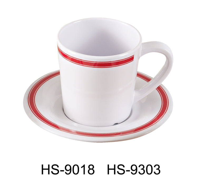 Yanco HS-9303 Houston Saucer, Shape: Round, Color: White and Red, Material: Melamine, Pack of 48