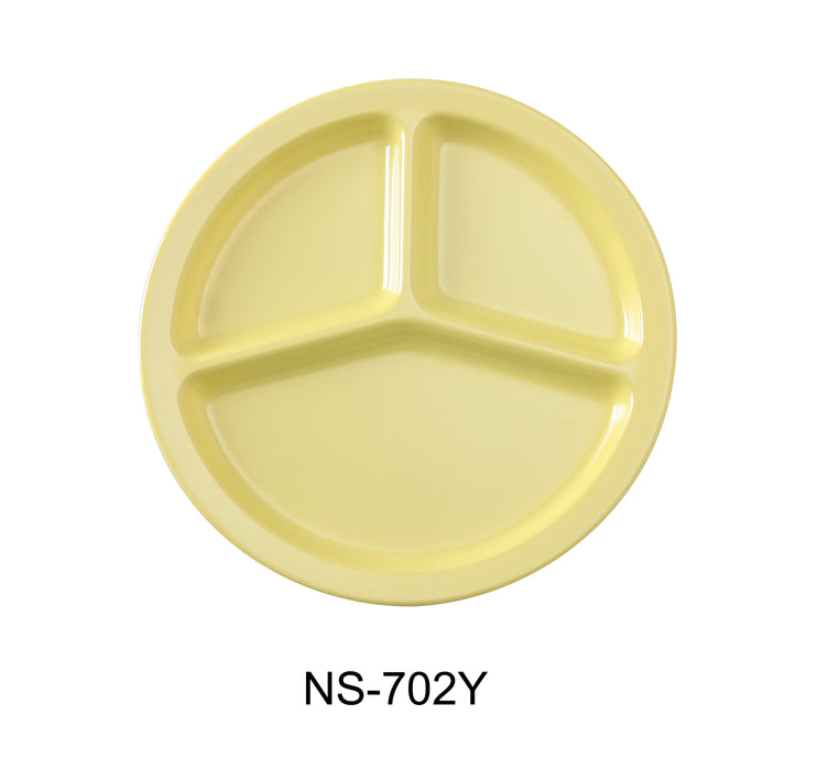 Yanco NS-702Y Nessico 3-Compartment Plate, Shape: Round, Color: Yellow, Material: Melamine, Pack of 24