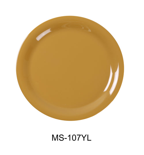 Yanco MS-107YL Mile Stone Narrow Rim Round Plate, Shape: Round, Color: Yellow, Material: Melamine, Pack of 48