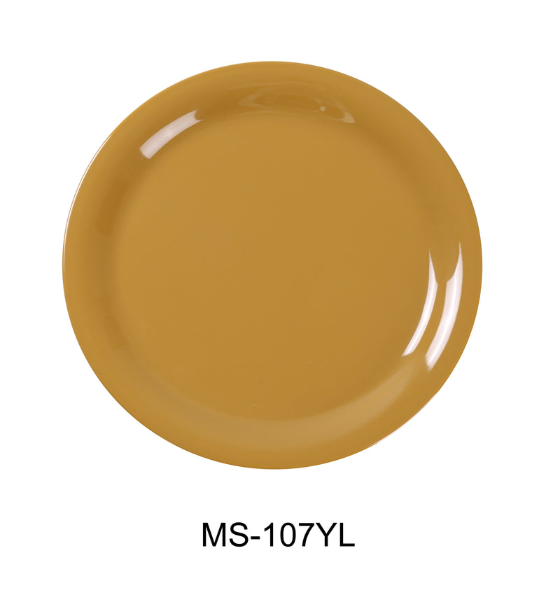 Yanco MS-107YL Mile Stone Narrow Rim Round Plate, Shape: Round, Color: Yellow, Material: Melamine, Pack of 48
