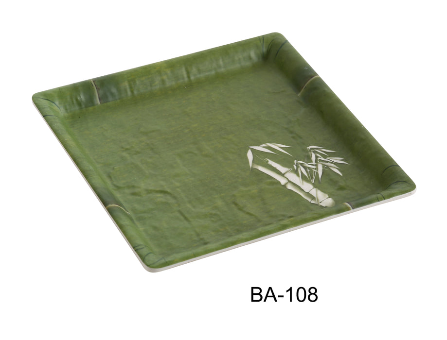 Yanco BA-108 Bamboo Style Square Plate, Shape: Square, Color: Green, Material: Melamine, Pack of 48