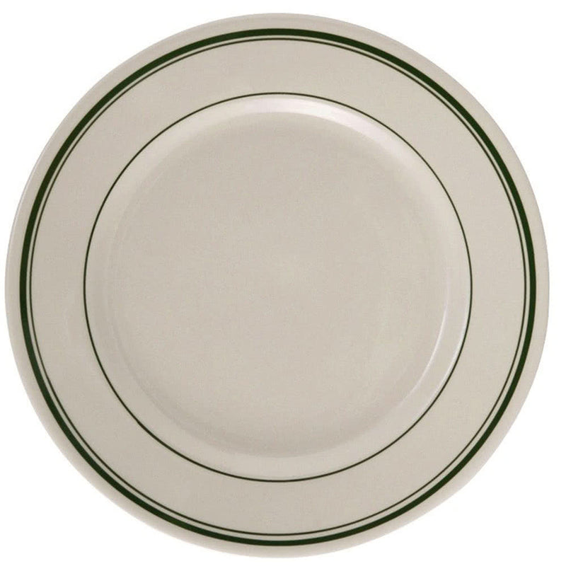 Yanco GB-21 Green Band 12" Dinner Plate, Shape: Round, Color: White and Green, Material: China, Pack of 12