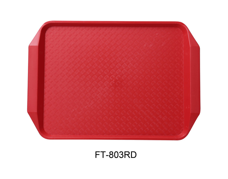 Yanco FT-803RD Serving Trays 17" X 12" FAST FOOD TRAY WITH  HANDLE RED, Shape: Rectangular, Color: Red, Material: Plastic, Pack of 24