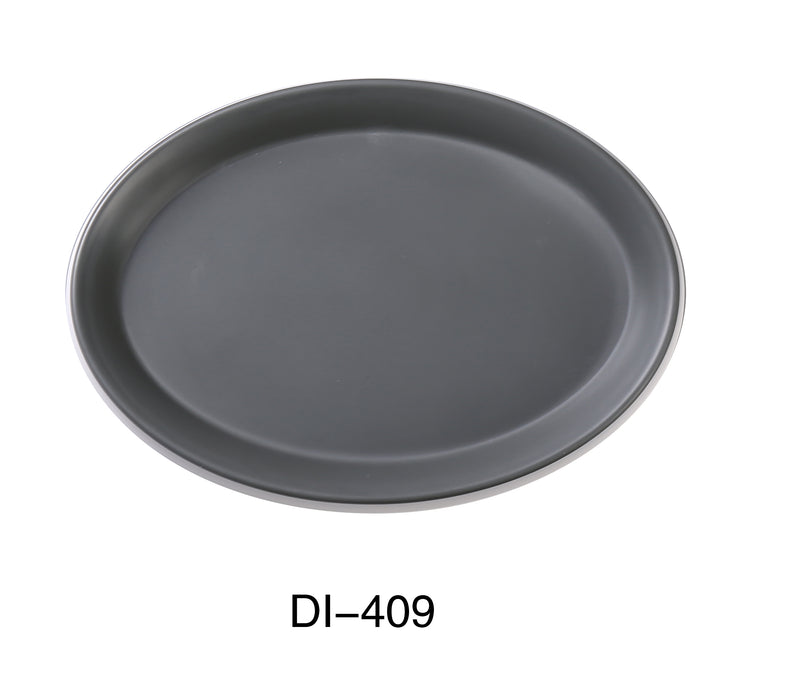 Yanco DI-409 Discover 9" X 1 1/4"H OVAL PLATE, Shape: Oval, Color: White and Gray, Material: Melamine, Pack of 24