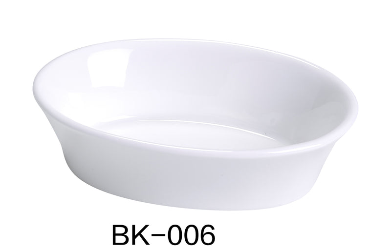 Yanco BK-006 Accessories 6 1/4" X 4 1/2" X 1 1/4" OVAL BAKING DISH 10 OZ BONE WHITE, Shape: Oval, Color: White, Material: China, Pack of 36