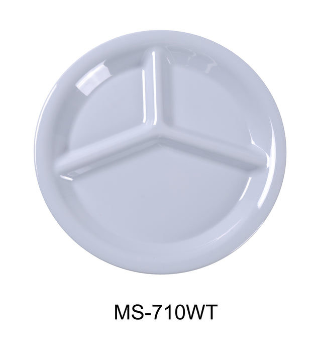 Yanco MS-710WT Mile Stone Three Compartment Plate, Shape: Round, Color: White, Material: Melamine, Pack of 24