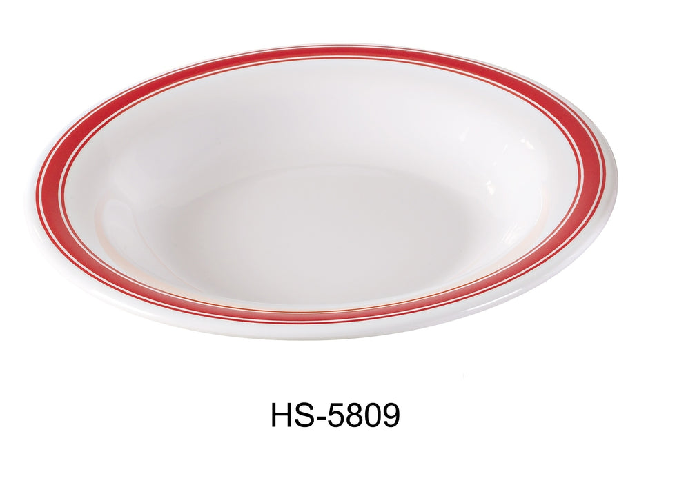 Yanco HS-5809 Houston Pasta Bowl, Shape: Round, Color: White and Red, Material: Melamine, Pack of 24