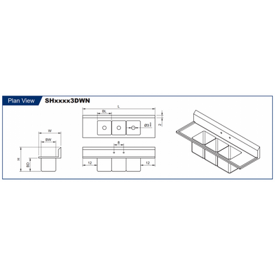 GSW Marine Edge Drop-In Wall Mount Three Compartment Sink