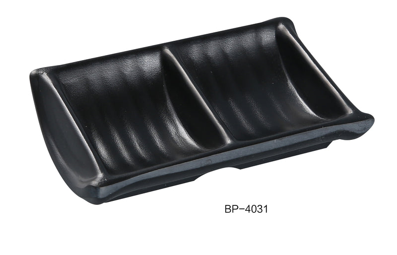 Yanco BP-4031 Black Pearl-2 Double Sauce Dish, Shape: Rectangular, Color: Black, Material: Melamine, Pack of 72