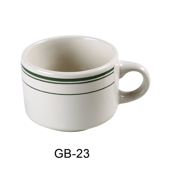 Yanco GB-23 Green Band Stackable Coffee/Tea Cup, , Color: White and Green, Material: China, Pack of 36