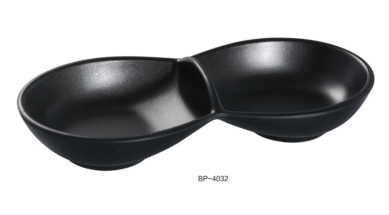 Yanco BP-4032 Black Pearl-2 Double Sauce Bowl, Shape: Abstract, Color: Black, Material: Melamine, Pack of 48