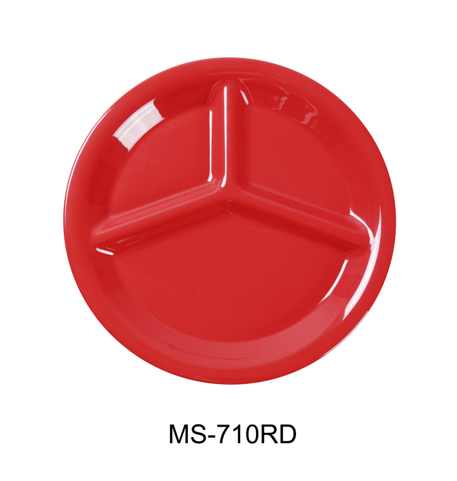 Yanco MS-710RD Mile Stone Three Compartment Plate, Shape: Round, Color: Red, Material: Melamine, Pack of 24