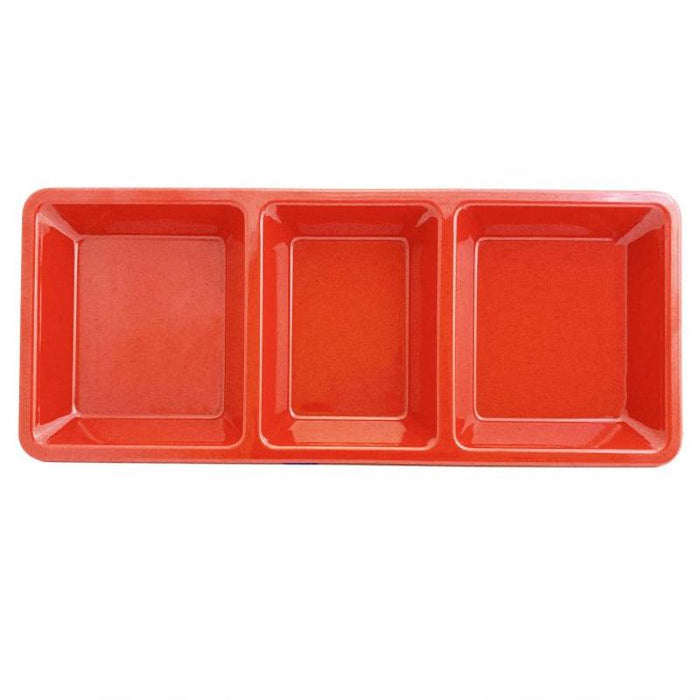 Thunder Group Melamine Western 28 OZ, 15" X 6 1/4" X 1 3/8", RECTANGULAR 3 SECTION COMPARTMENT TRAY, PASSION RED, Pack of 6