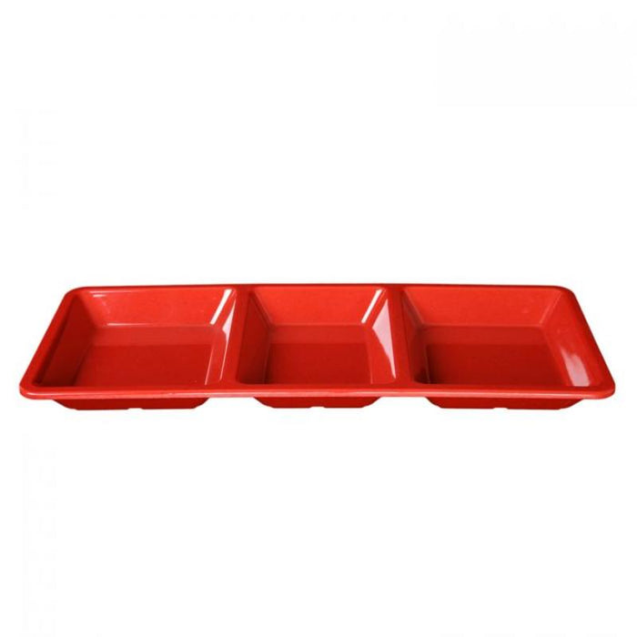 Thunder Group Melamine Western 28 OZ, 15" X 6 1/4" X 1 3/8", RECTANGULAR 3 SECTION COMPARTMENT TRAY, PASSION RED, Pack of 6