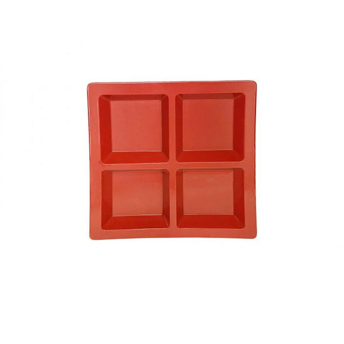 Thunder Group Melamine Western 60 OZ, 13 1/2" X 13 1/2" X 1 3/8", SQUARE 4 SECTION COMPARTMENT TRAY, PASSION RED, Pack of 6