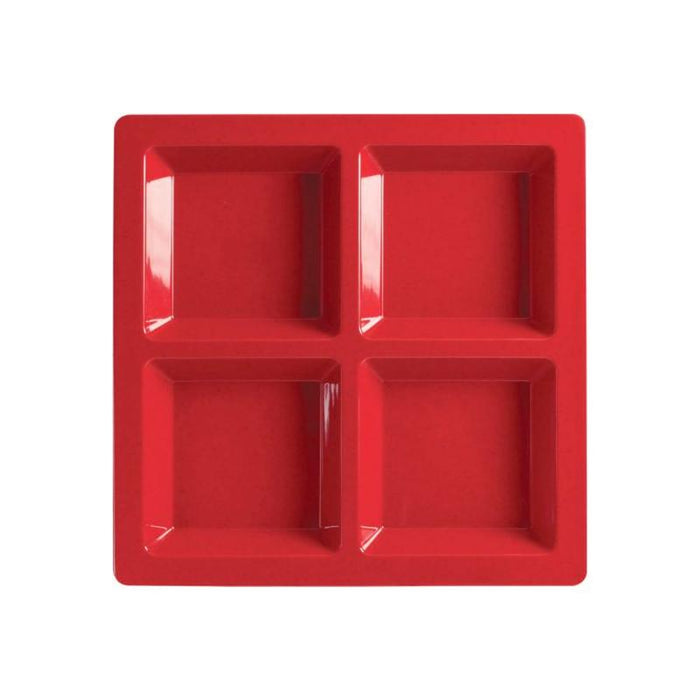 Thunder Group Melamine Western 60 OZ, 13 1/2" X 13 1/2" X 1 3/8", SQUARE 4 SECTION COMPARTMENT TRAY, PASSION RED, Pack of 6