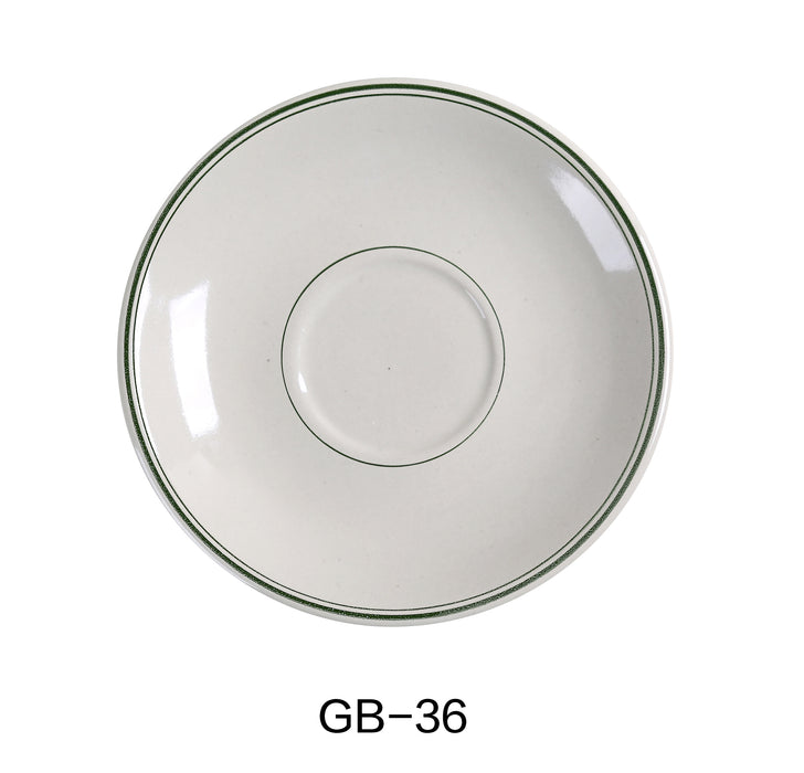 Yanco GB-36 Green Band Saucer for Yanco GB-35, Shape: Round, Color: White and Green, Material: China, Pack of 36