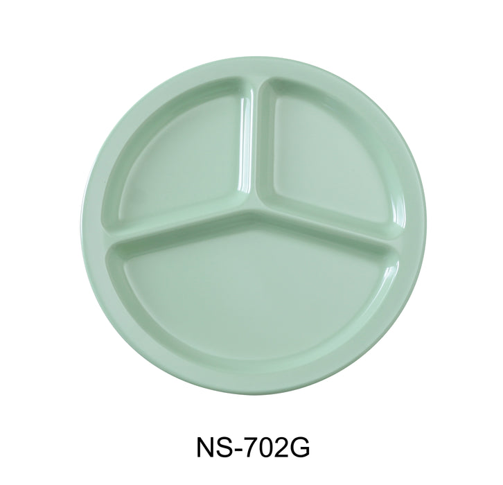 Yanco NS-702G Nessico 3-Compartment Plate, Shape: Round, Color: Green, Material: Melamine, Pack of 24
