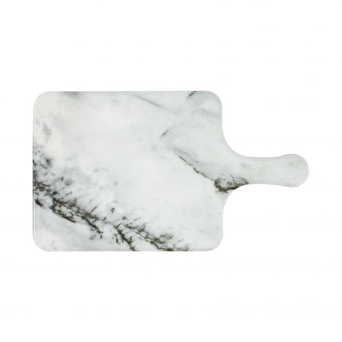 Thunder Group Melamine Western 8 1/2" X 7" SERVING BOARD W/HANDLE, FAUX MARBLE, WHITE SHADOW, Pack of 6