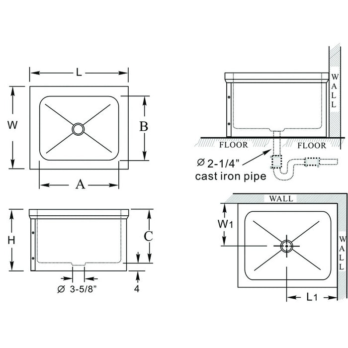 GSW Stainless Steel Floor Mount Mop Sinks