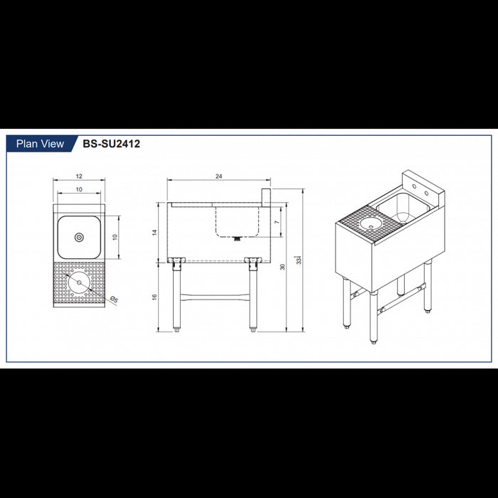 GSW Stainless Steel Speed Unit with Dump Sink and Glass Rinser