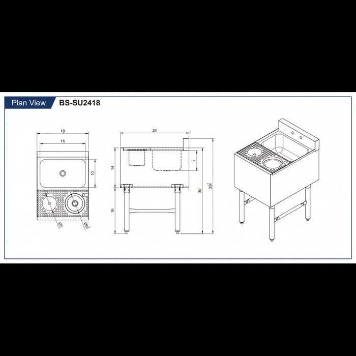 GSW Stainless Steel Speed Unit with Dump Sink, Glass Rinser and Dipperwell