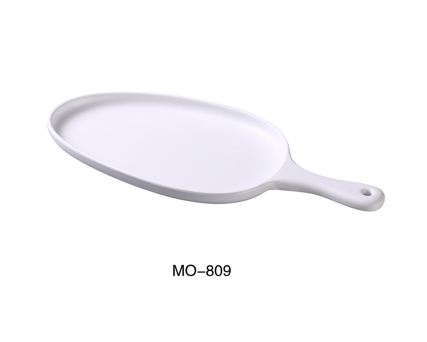 Yanco MO-809 Moderne 15 1/2" X 7 1/2" X 1 1/4" PAN PLATE WITH HANDLE, , Color: White, Material: Melamine, Pack of 12