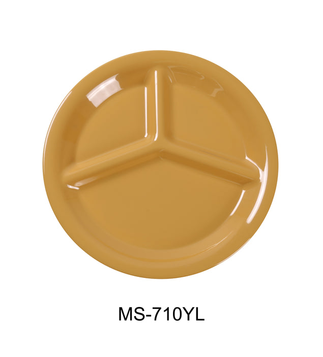 Yanco MS-710YL Mile Stone Three Compartment Plate, Shape: Round, Color: Yellow, Material: Melamine, Pack of 24