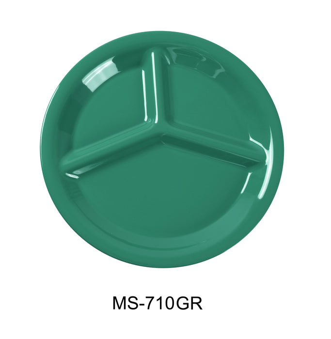 Yanco MS-710GR Mile Stone Three Compartment Plate, Shape: Round, Color: Green, Material: Melamine, Pack of 24