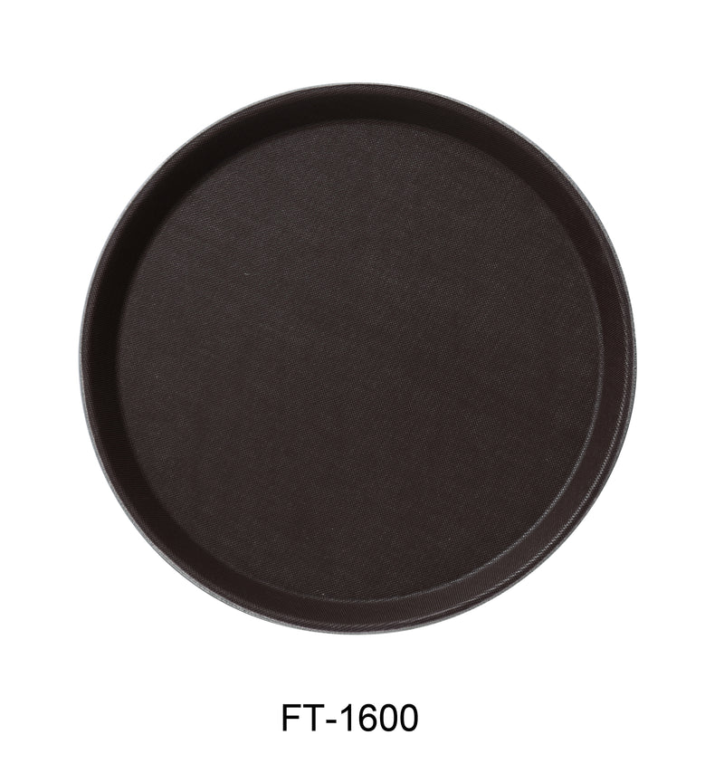 Yanco FT-1600 Serving Trays 16" ROUND TRAY FIBER GLASS BROWN, Shape: Round, Color: Brown, Material: Plastic, Pack of 12