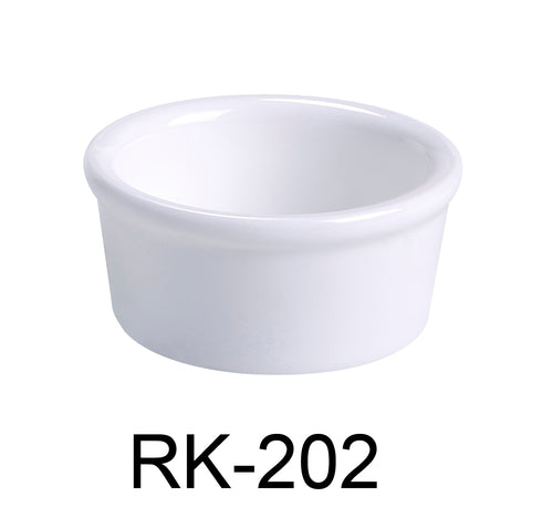 Yanco RK-202 Accessories 2 1/2" X 1 1/4" RAMEKIN 2 OZ, Shape: Round, Color: White, Material: China, Pack of 48